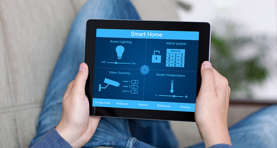 The ability to access and control security components from a mobile device is one of the top smart home trends in Gulfport. Close-up of smart home security app.